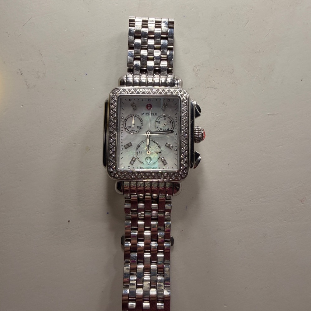 Michele Silver Watch with Diamond Details
